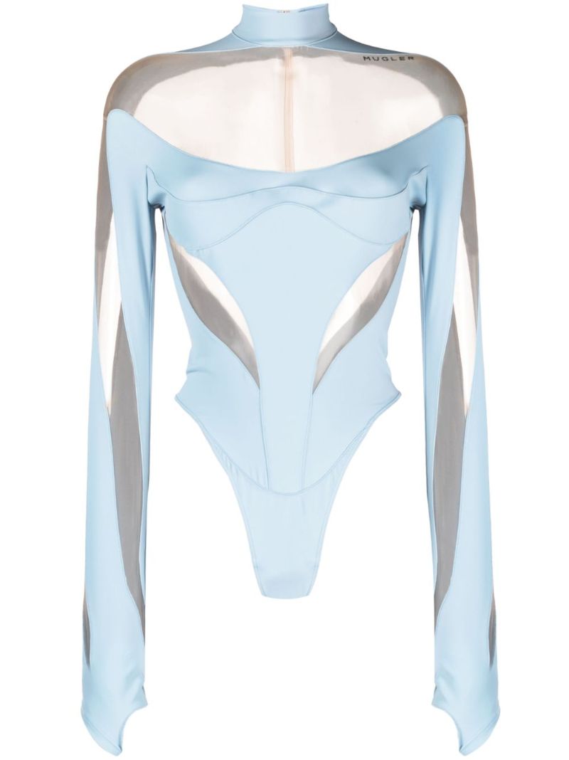 Blue Illusion Panelled Sheer Bodysuit