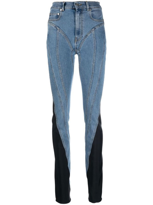 Blue Colourblock Skinny Jeans