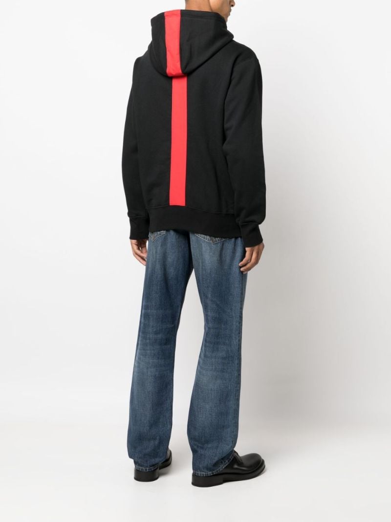 Black Striped-detailed Cotton Hoodie