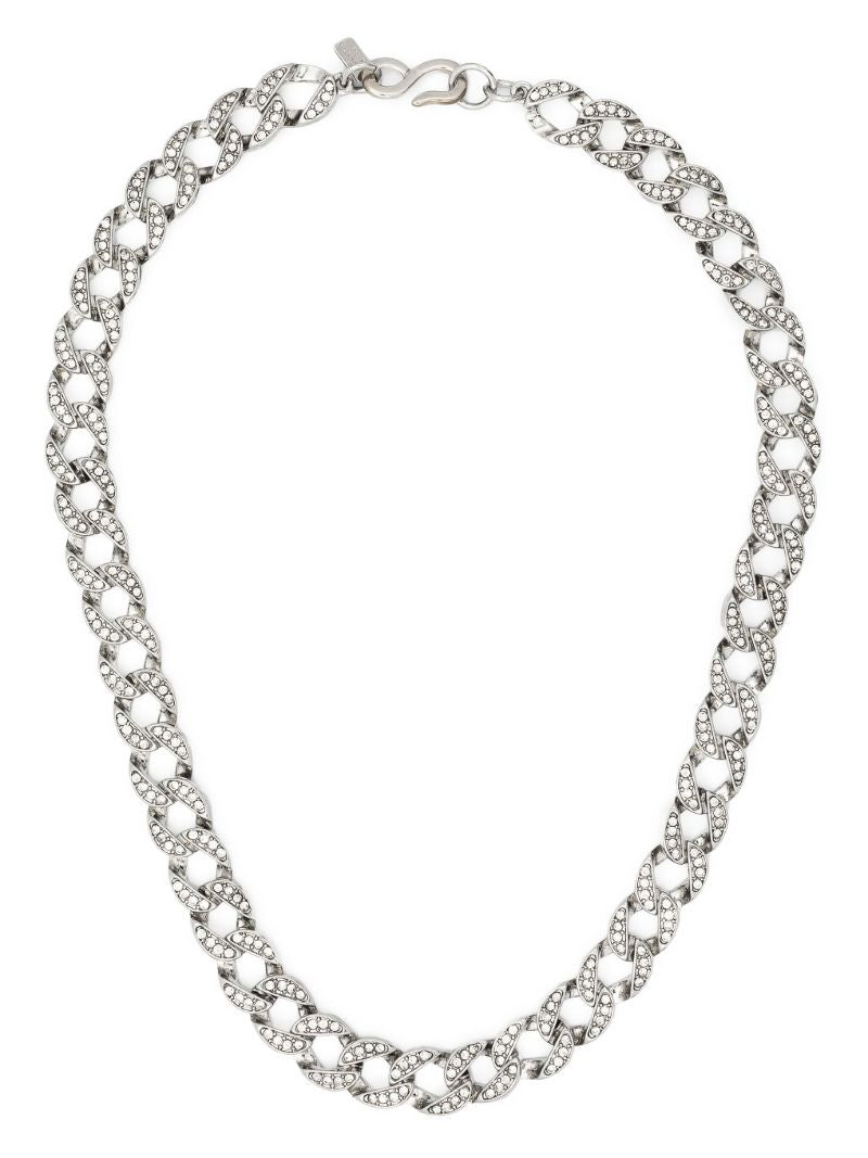 Silver-tone Crystal Curb Chain Necklace