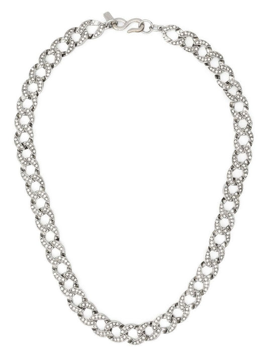 Silver-tone Crystal Curb Chain Necklace