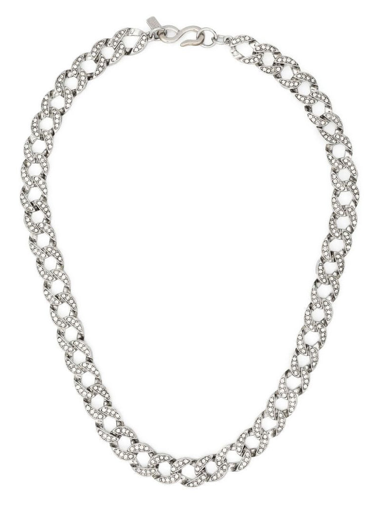 Silver-tone Crystal Curb Chain Necklace