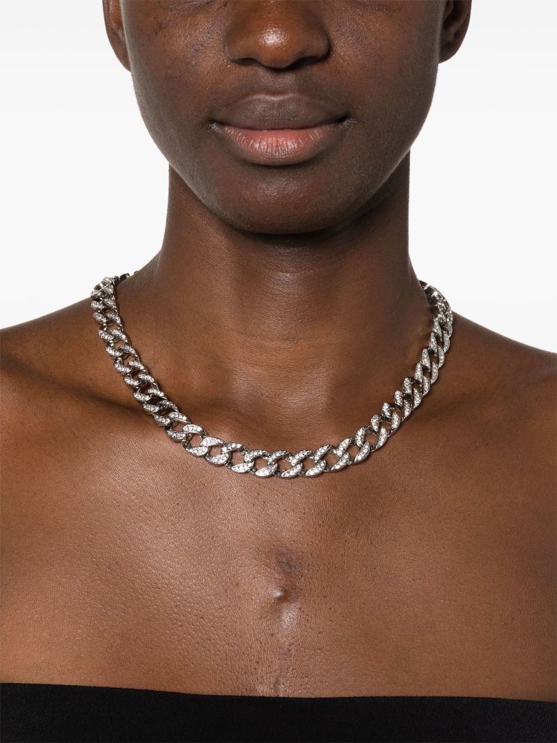 Silver-tone Crystal Curb Chain Necklace