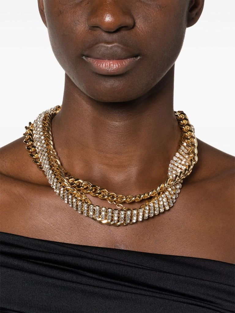 Gold-tone Mixed Chain Crystal Necklace