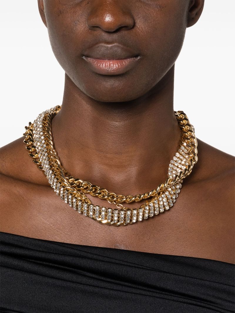 Gold-tone Mixed Chain Crystal Necklace