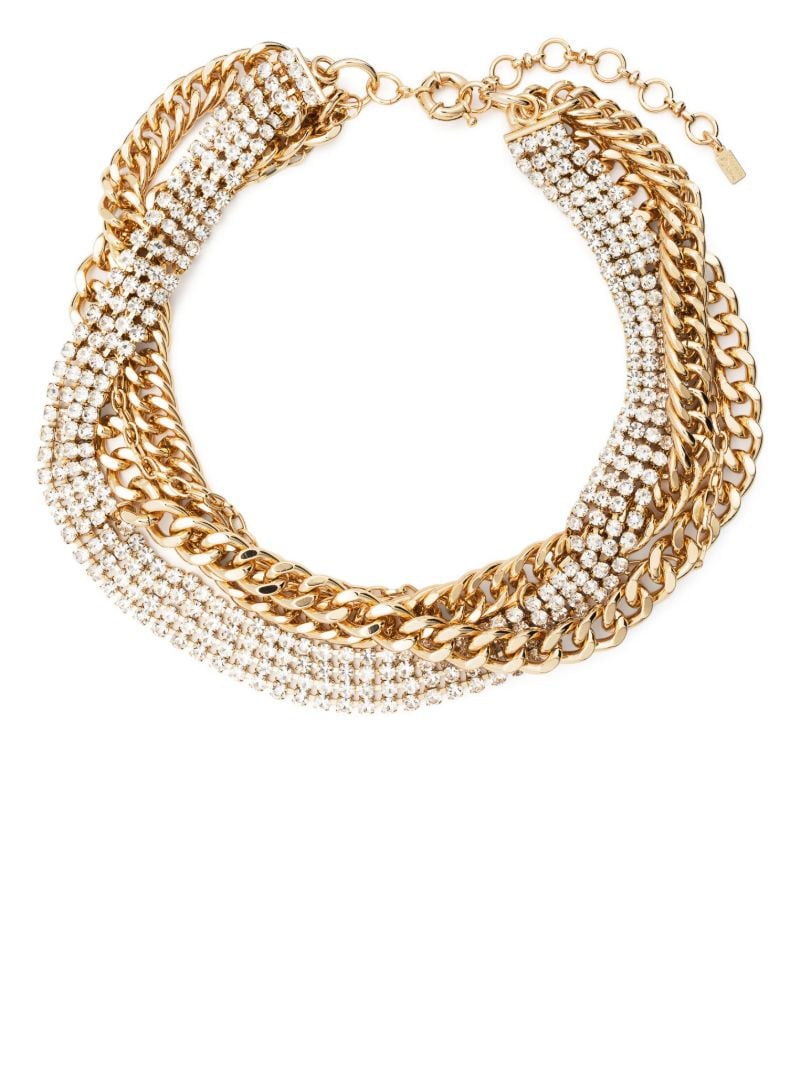 Gold-tone Mixed Chain Crystal Necklace