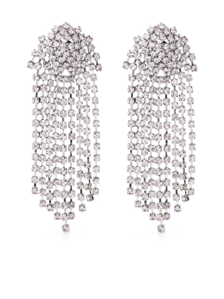 Silver-tone Waterfall Crystal Drop Clip-on Earrings