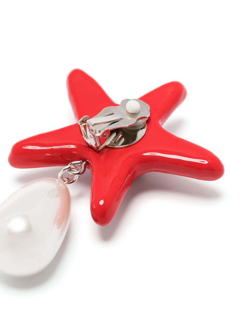 Red Starfish Pearl Drop Clip-on Earrings