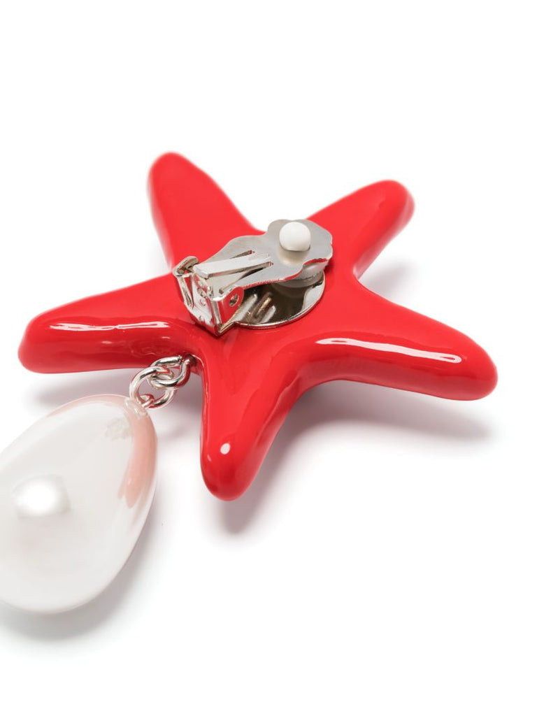 Red Starfish Pearl Drop Clip-on Earrings