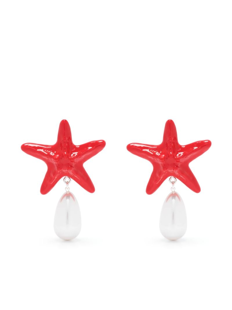 Red Starfish Pearl Drop Clip-on Earrings