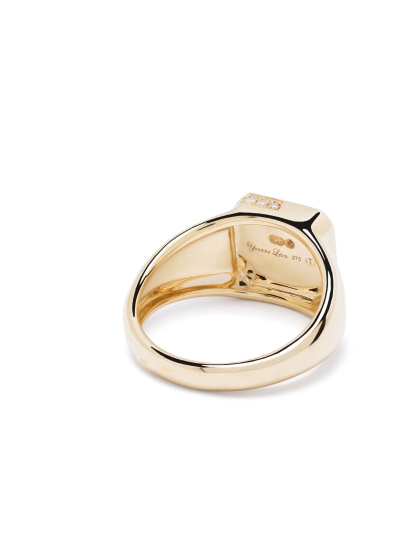 9k Yellow Gold Petit Damier Diamond and Onyx Ring