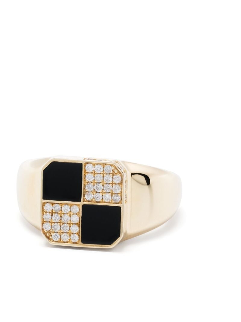 9k Yellow Gold Petit Damier Diamond and Onyx Ring