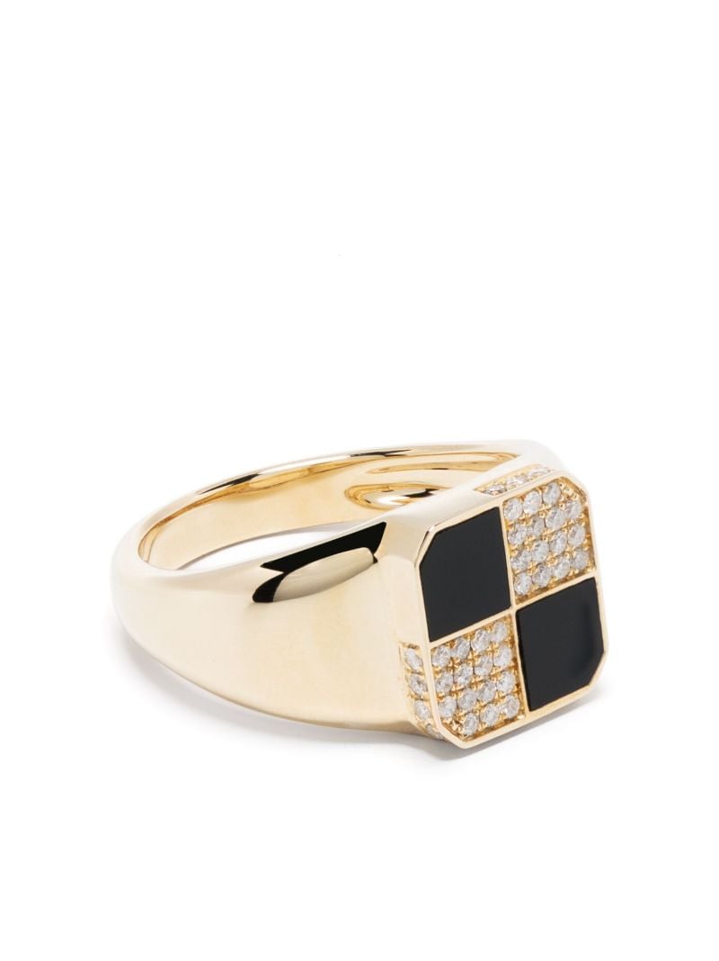 9k Yellow Gold Petit Damier Diamond and Onyx Ring