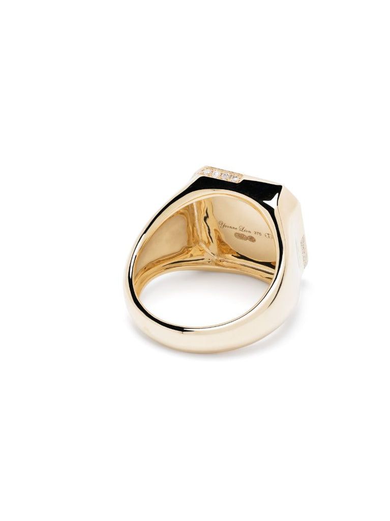 9k Yellow Gold Petit Damier Diamond and Malachite Ring