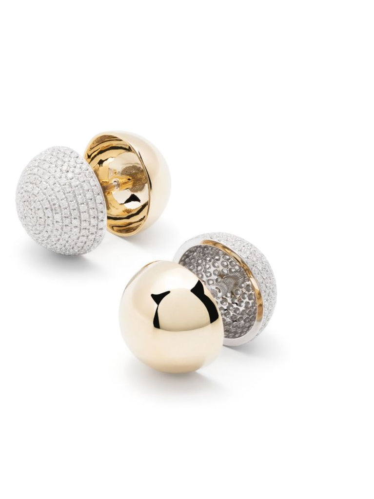 9k Yellow Gold Paire De Bo Boule Disco Diamond Earrings