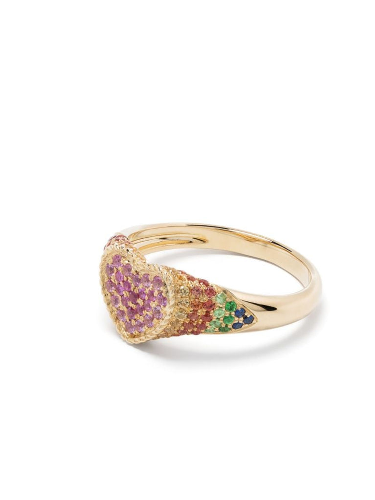 9k Yellow Gold Baby Chevaliere Coeur Sapphire Ring