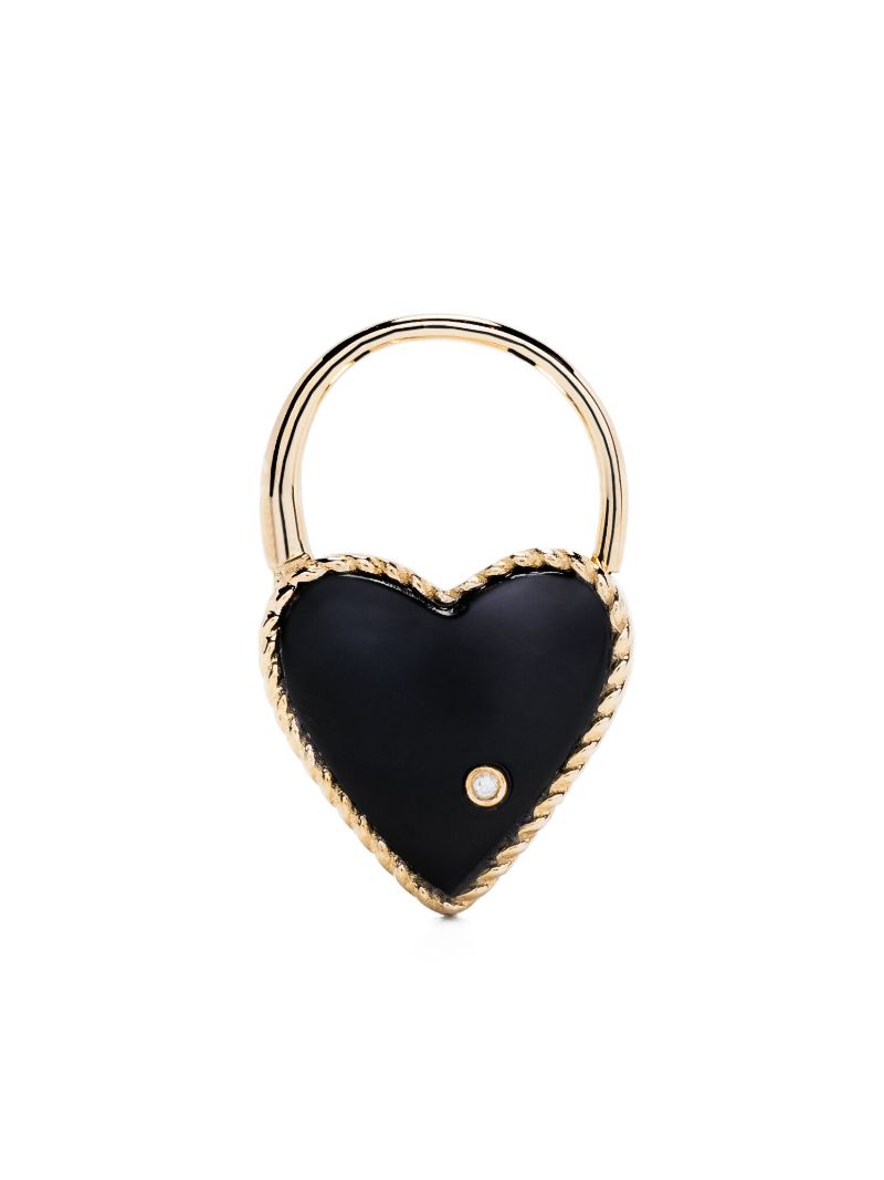 9k Yellow Gold Creole Cadenas Coeur Onyx Single Drop Earring