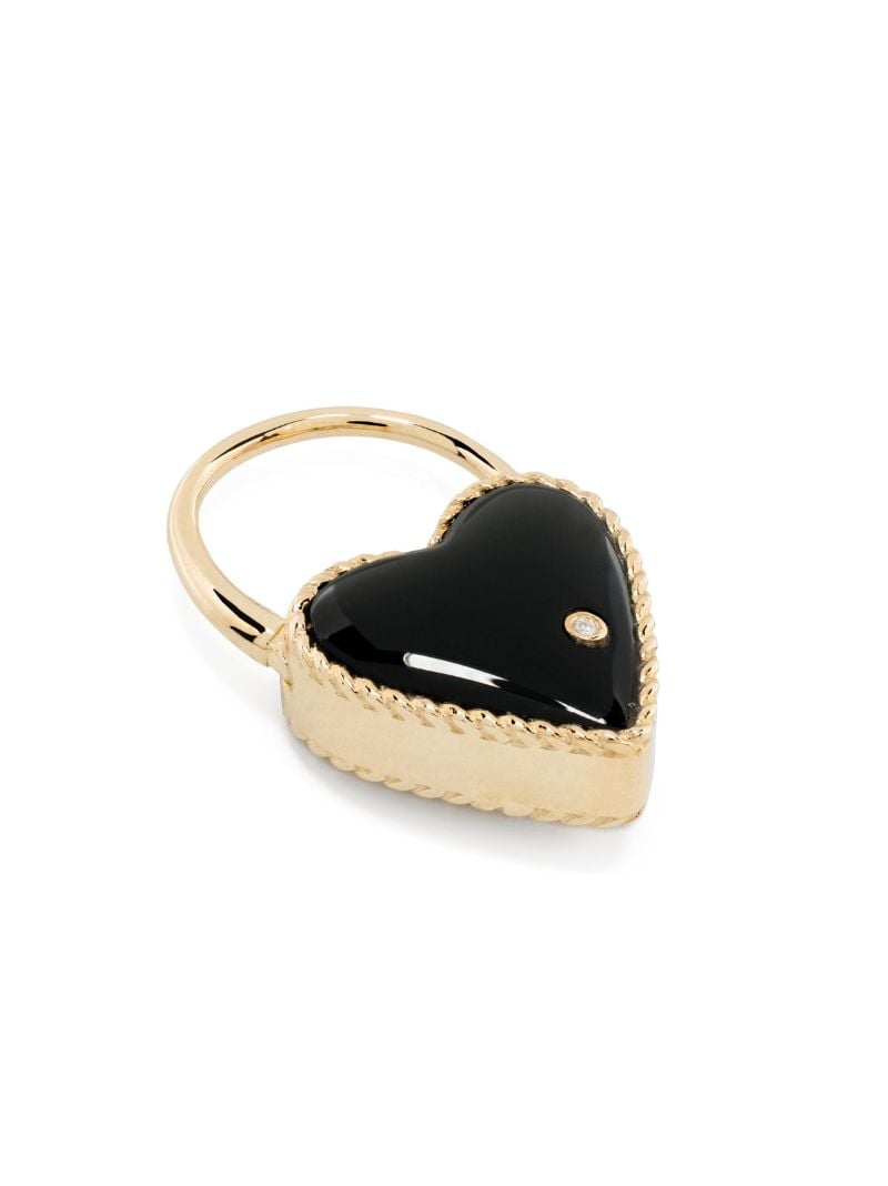 9k Yellow Gold Creole Cadenas Coeur Onyx Single Drop Earring