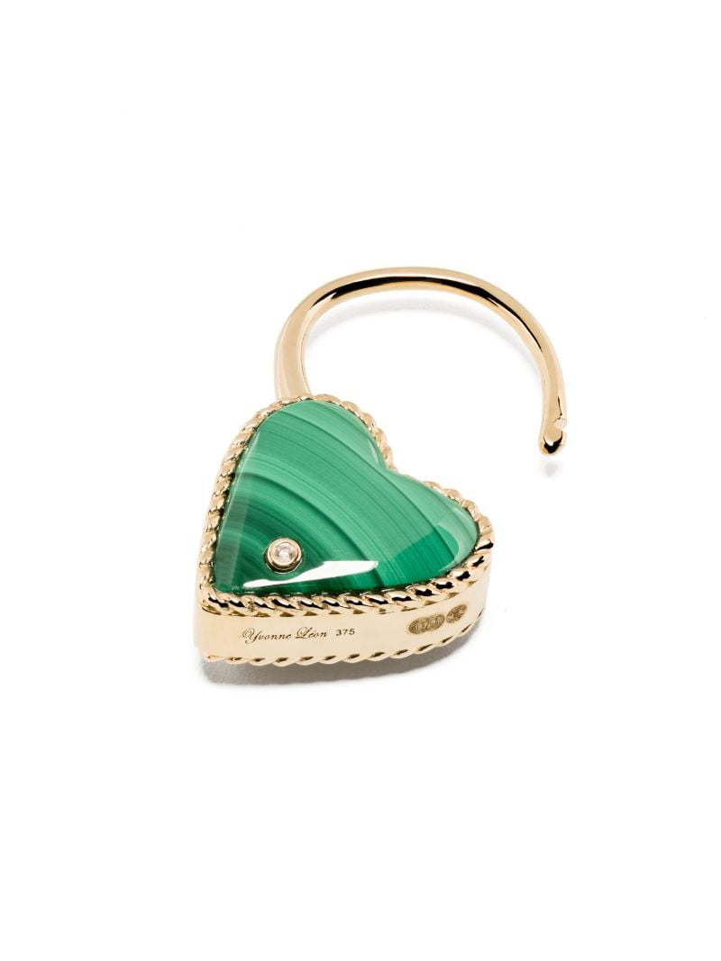 9k Yellow Gold Creole Cadenas Coeur Malachite Single Drop Earring