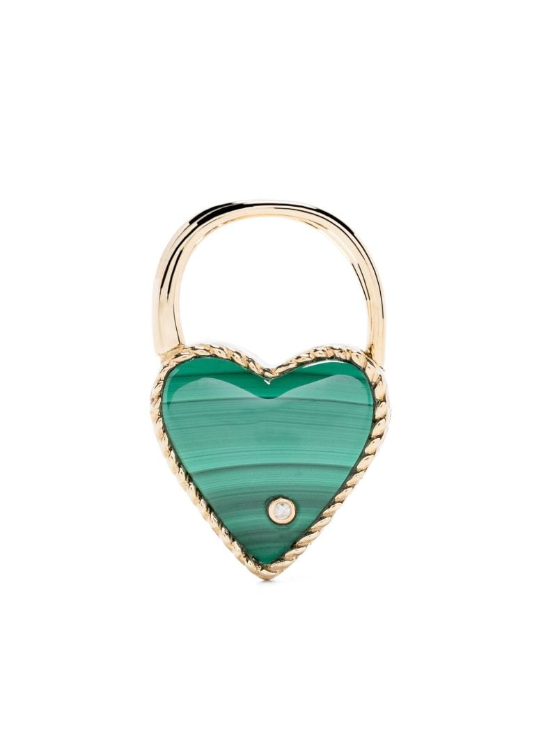 9k Yellow Gold Creole Cadenas Coeur Malachite Single Drop Earring