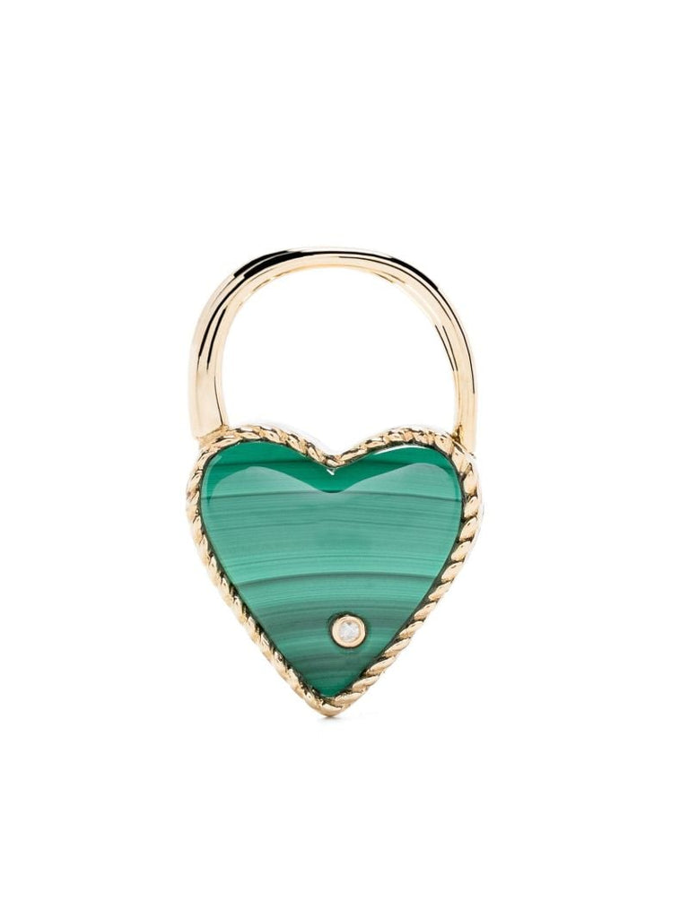 9k Yellow Gold Creole Cadenas Coeur Malachite Single Drop Earring
