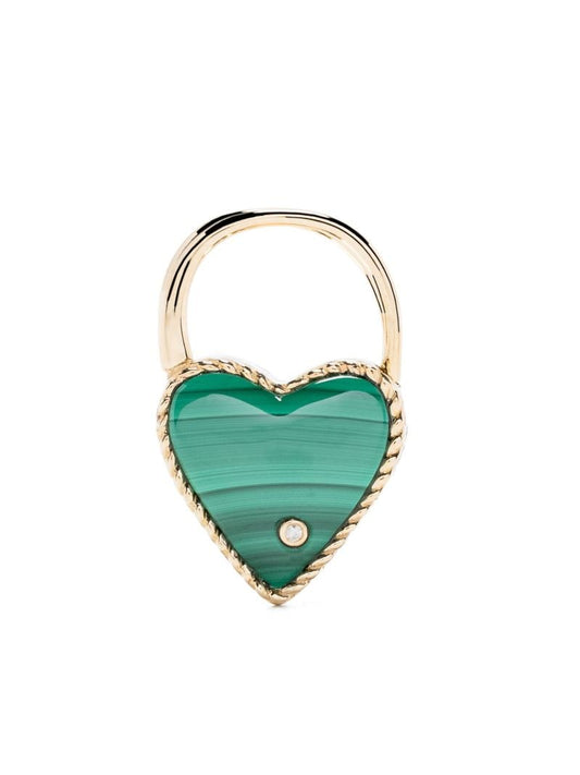 9k Yellow Gold Creole Cadenas Coeur Malachite Single Drop Earring
