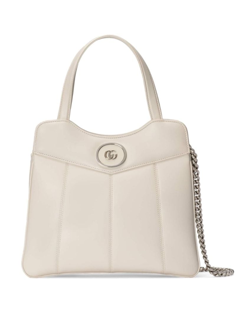 White Petite Gg Small Leather Tote Bag