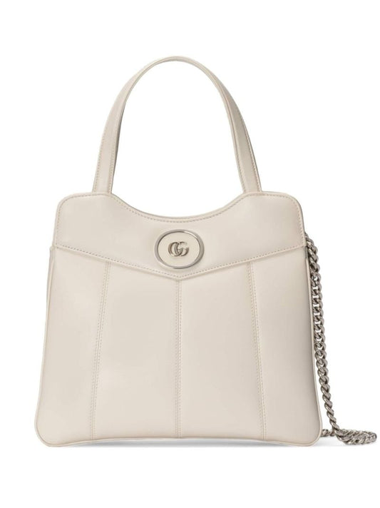 White Petite Gg Small Leather Tote Bag