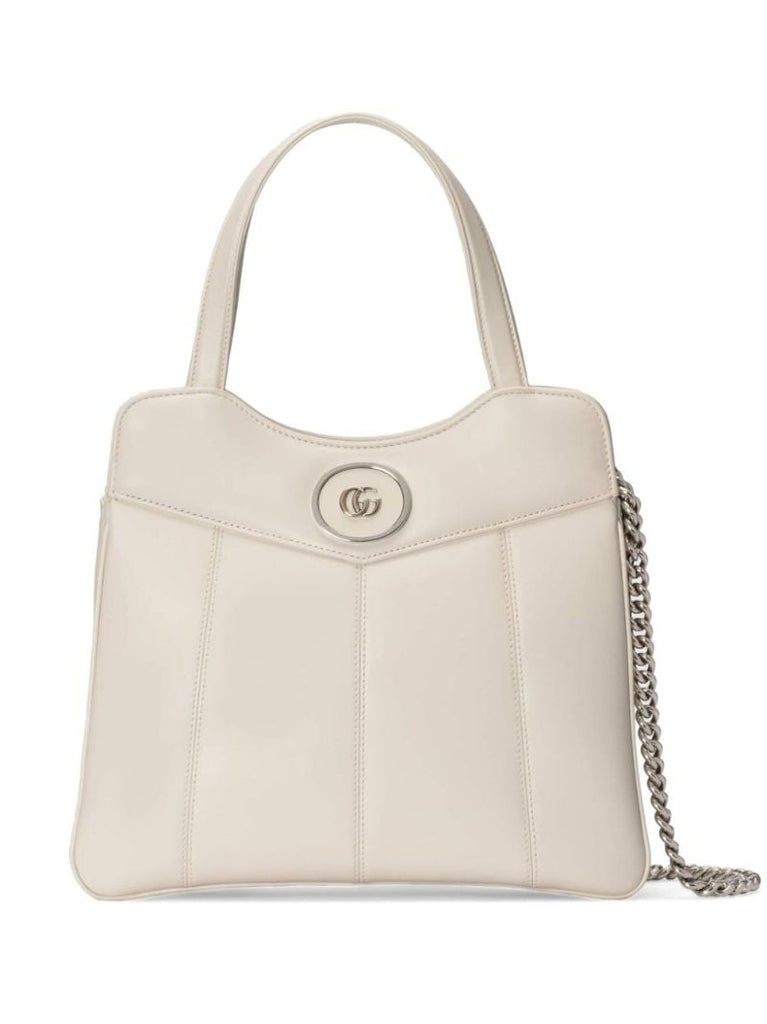 White Petite Gg Small Leather Tote Bag