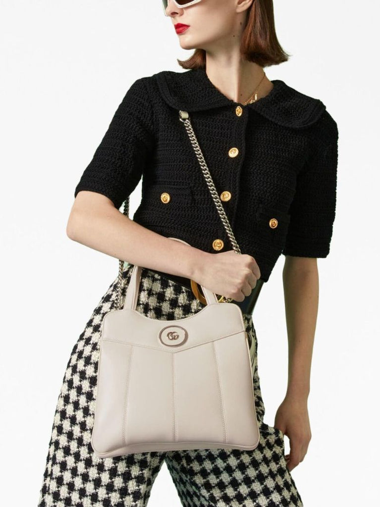 White Petite Gg Small Leather Tote Bag