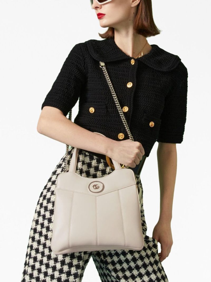White Petite Gg Small Leather Tote Bag