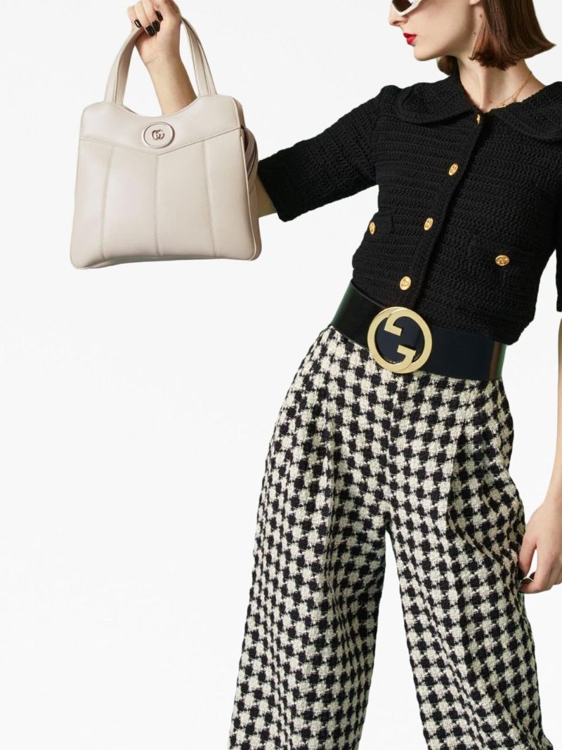 White Petite Gg Small Leather Tote Bag