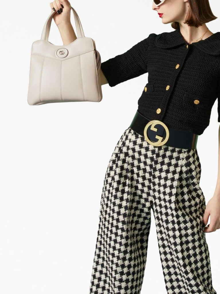 White Petite Gg Small Leather Tote Bag