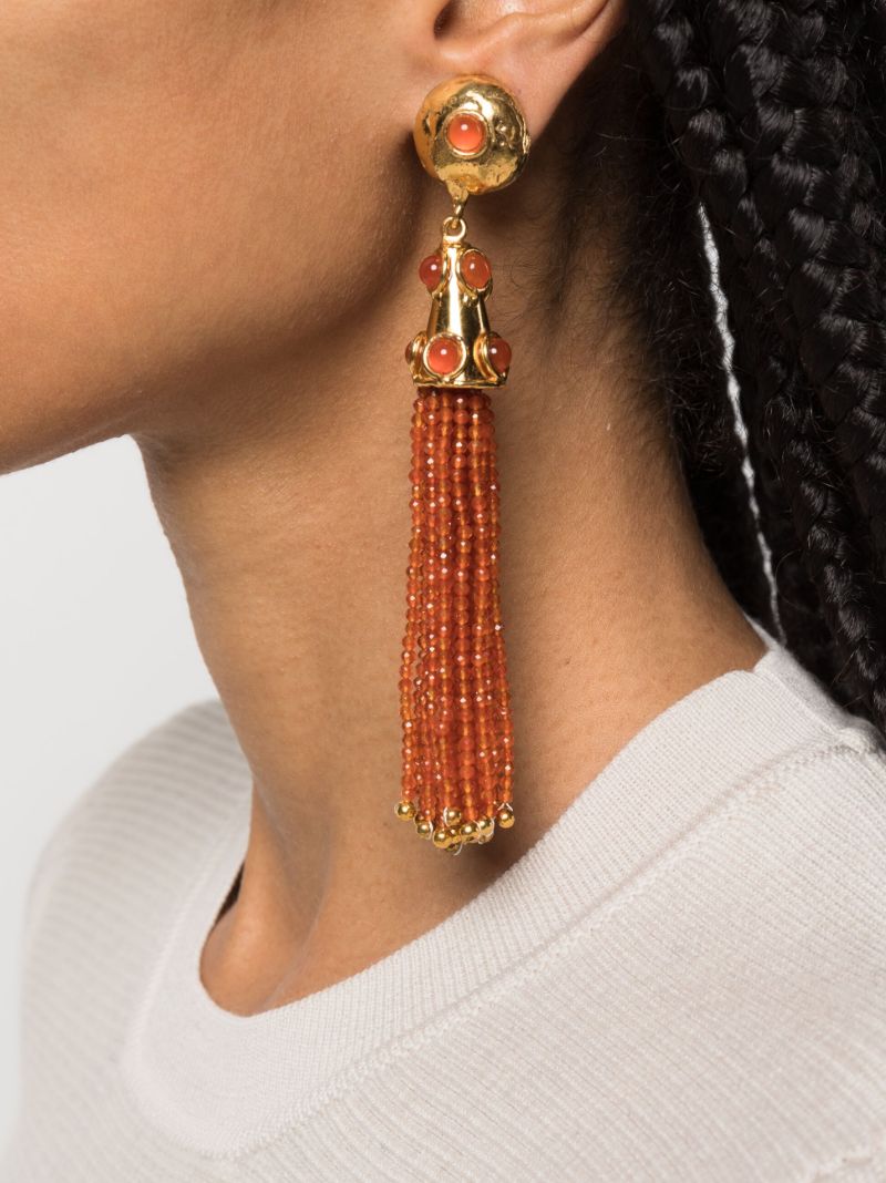 Gold-tone Gio Bead and Gemstone Drop Earrings