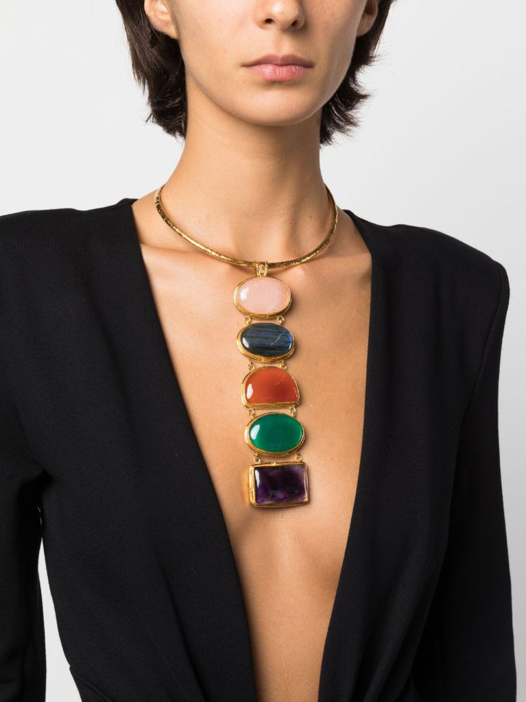 Gold-tone Torque Gemstone Necklace