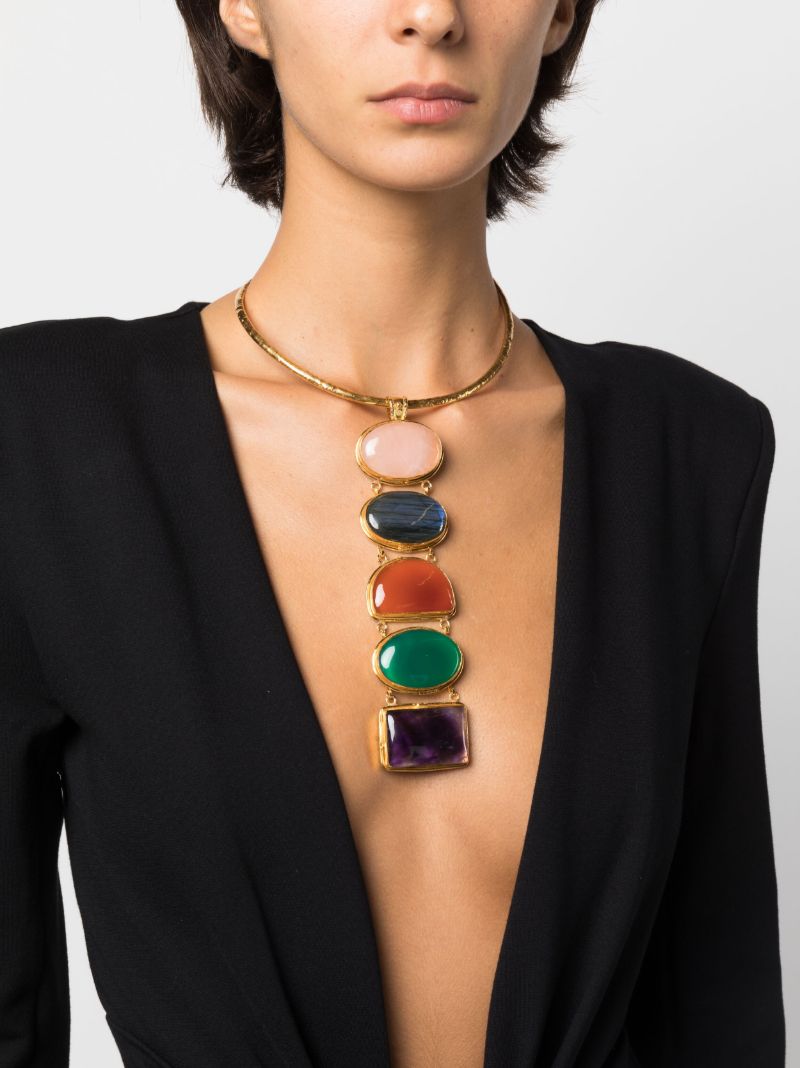 Gold-tone Torque Gemstone Necklace