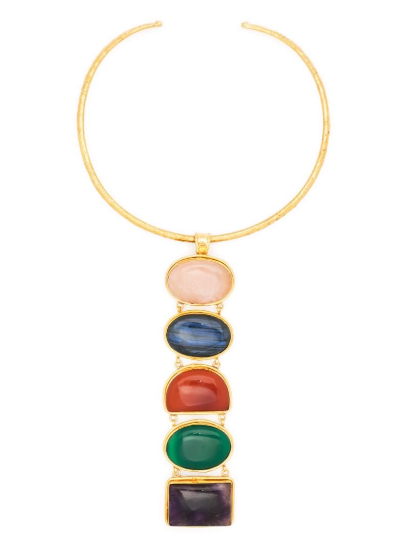 Gold-tone Torque Gemstone Necklace