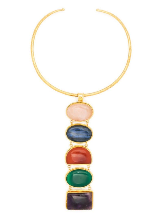 Gold-tone Torque Gemstone Necklace