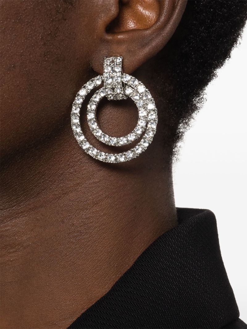 Silver-tone Double Doorknocker Crystal Clip-on Earrings