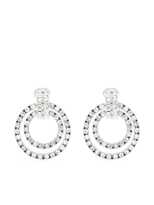 Silver-tone Double Doorknocker Crystal Clip-on Earrings
