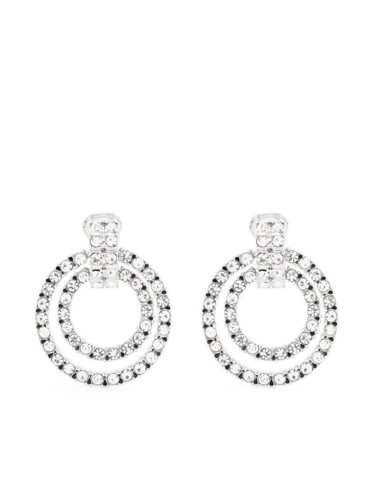 Silver-tone Double Doorknocker Crystal Clip-on Earrings