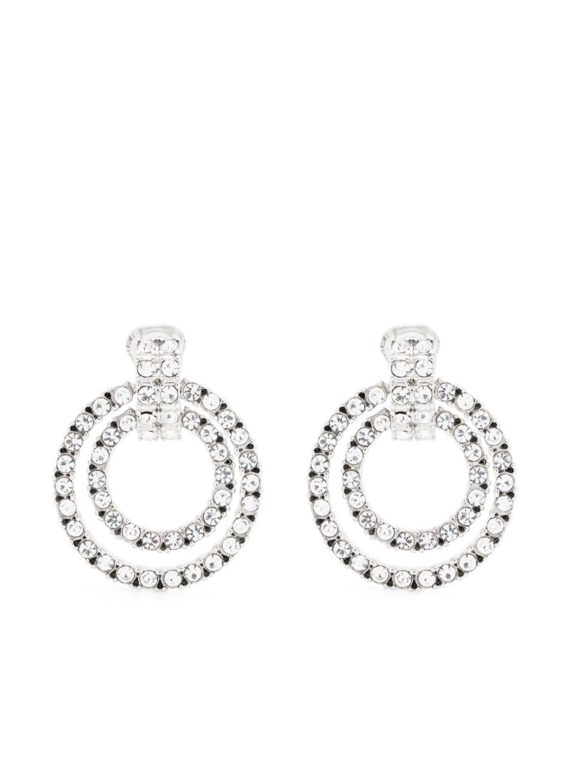 Silver-tone Double Doorknocker Crystal Clip-on Earrings
