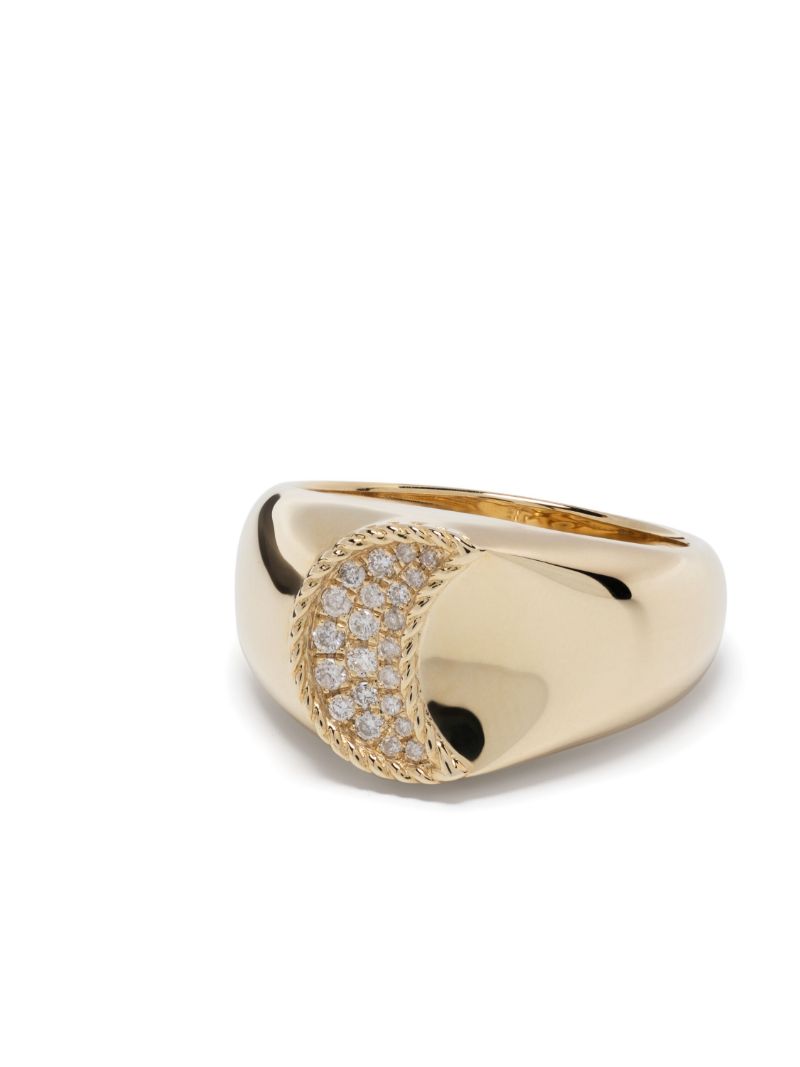 9k Yellow Gold Chevaliere Lune Diamond Ring