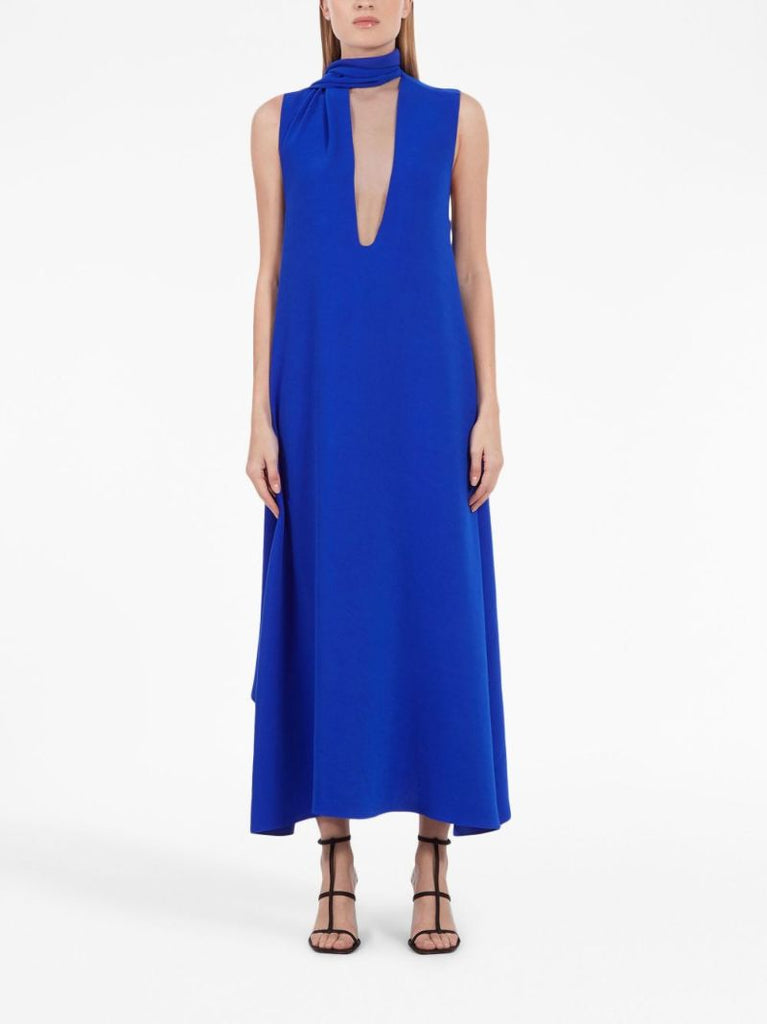 Blue Sash Sleeveless Maxi Dress