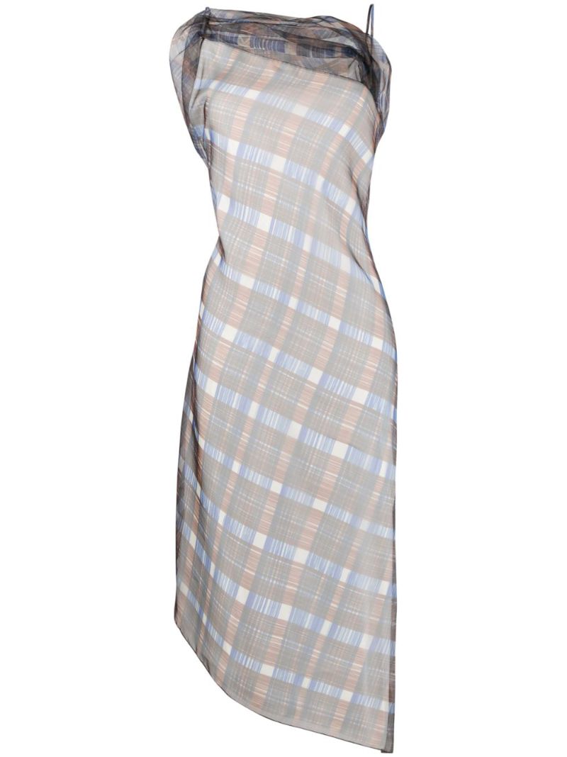 Brown Plaid Check Organza Dress