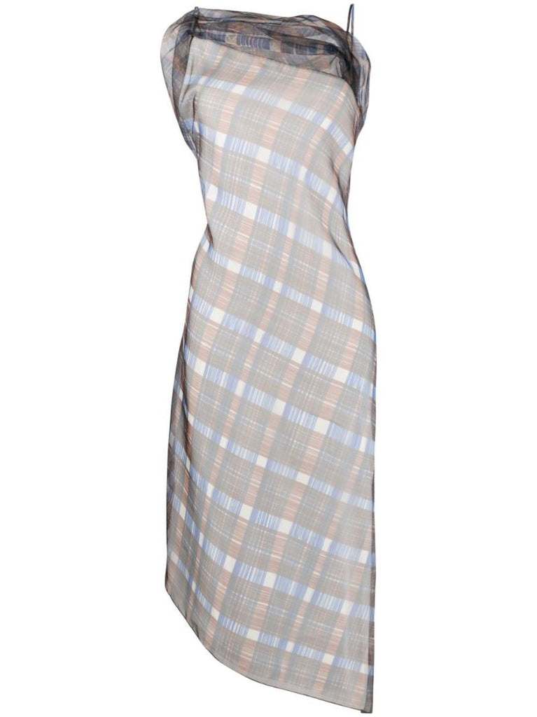 Brown Plaid Check Organza Dress