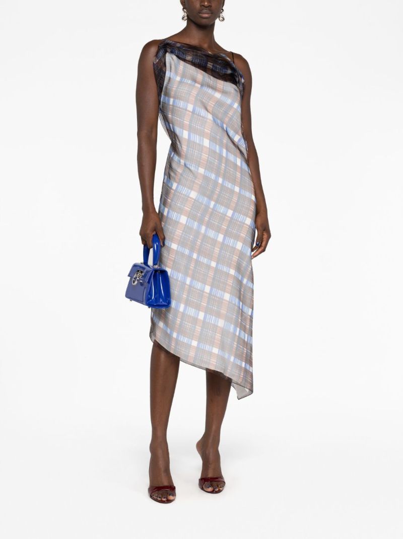 Brown Plaid Check Organza Dress