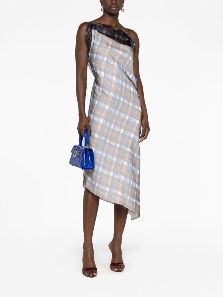 Brown Plaid Check Organza Dress