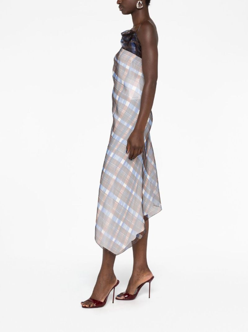 Brown Plaid Check Organza Dress