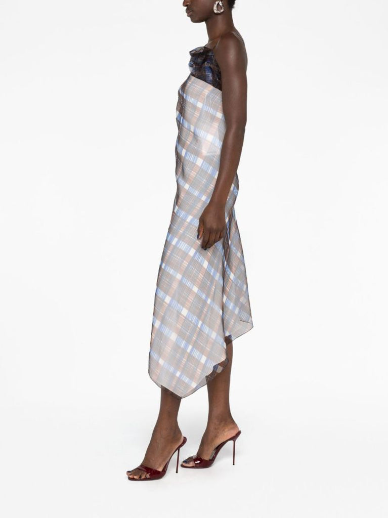 Brown Plaid Check Organza Dress